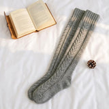 Women's Cable Knit Thigh High Socks Over Knee Stockings Winter Long Boot Warmers Dark Gray