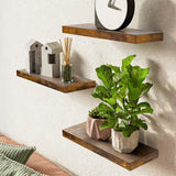 3Pcs Set Wall Mounted Floating Shelves Hanging Wood Storage Shelves for Home Bathroom Brown