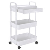3 Tier Rolling Utility Cart Organizer with Removable Drawer for Bathroom Kitchen White