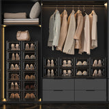 2 Pcs Shoe Storage Boxes Organizers Clear Plastic Stackable for Entryway Closet Black