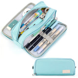 Soft Polyester Pencil Pouch with Multiple Pockets for Student Teen Sky Blue