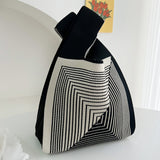 Hooking Tote Bag Small Cute Knot Wristlet Knitted Bag Knitted Wrist Purse Black Line
