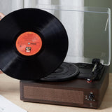 Portable Retro Bluetooth Vinyl Record Player with Built-in Speakers Dark Brown