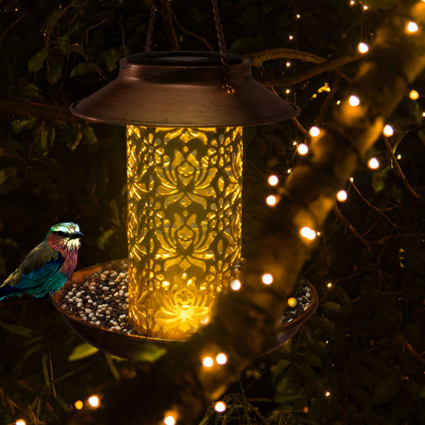 2-in-1 Solar Bird Feeder for Outside Hanging Wild Bird Feeders with Solar Light for Garden Yard Decor