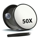 50X Magnifying Mirror Round Compact Mirror with Suction Cup with Tweezers for Makeup