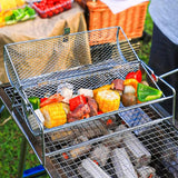 BBQ Grill Basket Stainless Steel Rotating with Stand Handle for Garden Camping