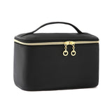 PU Leather Makeup Bag Large Capacity Travel Cosmetic Bag Toiletry Bag for with Handle and Divider Black