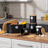 5 PCS Black Bread Bin and Airtight Kitchen Storage Canister Set