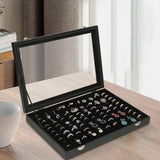 100 Slots Jewelry Ring Display Organizer Box with Glass Lid – Earring and Ring Storage Tray