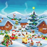 Christmas Advent Calendar Building Block Set for Adults with Tree Reindeer & Sleigh Train Style 1