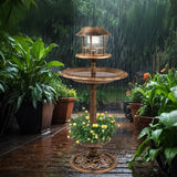 Bird Bath Feeder With Solar Power Light Garden Ornamental Birds Table Station