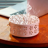 2PCS 14cm Metal Mosquito Coil and Incense Holder with Lid Floral Cutout Design Blue And Pink