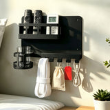 Wall Mounted Bedside Shelf Metal with Cup Holder and Hooks for Kitchen Bathroom