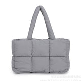 Puffer Tote Bag Large Quilted Puffy Handbag Lightweight Satchel Purse Grey