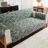 Leaves Printed T-Shaped Sofa Cover Non Slip Couch Cover Sofa Slipcover Furniture Protector Dark Green