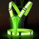 Adjustable LED Reflective Vest Rechargeable Running Gear with Night Light Green
