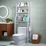 3 Tier Over Toilet Storage Shelf Rack with Paper Holder and Hooks White