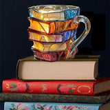 300ml Painted Book Mug Novelty Glass Coffee Cup for for Book Lover Style 1