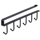No-Drill Metal Hanging Rack – 6-Hook Organizer for Cabinets & Closets Black
