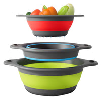 3Pcs Set Foldable Colanders for Vegetables Fruit Draining Baskets with Base Multicolor