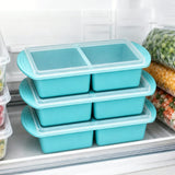 3PCS Silicone Freezer Trays with Lid For Meal Prep&Freezing Soup Stews Lake Blue