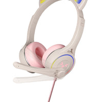Headworn Headphone for Children Gaming Cat Ear Adjustable Headphones LED Lights Wired Headset Pink