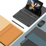 Bluetooth Keyboard Leather Case with Wireless Mouse & Stylus for Samsung Galaxy Z Fold 7/6/5 Brown