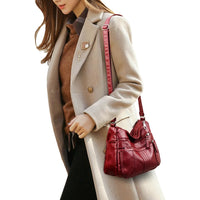 Women Multi Pocket Crossbody Bag Ladies Shoulder Bag PU Leather Mommy Bag Red