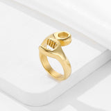 Stainless Steel Industrial Punk Ring Wrench Shape for Men and Women Gold