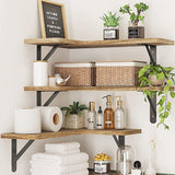 Corner Floating Shelves Wall Mounted  Set of 3 Rustic Wood Storage Display Wall Shelves for Home Decor Brown