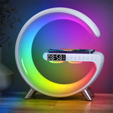 Wireless Charger Atmosphere Lamp Digital Alarm Clock Bluetooth Speaker G-Shape Night Light White