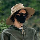 Foldable Wide Brim Outdoor Hat with Wind Strap for Fishing and Hiking Khaki