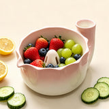 Self-Spinning Berry Washing Bowl Set with Drain Holes and 2 Fruit Forks Gradient Pink