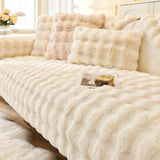Fuzzy Couch Seat Cover Non Slip Plush Sofa Seat Cover Sofa Furniture Protector Beige