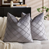 Velvet Cushion Cover Rhombus Pleated for Bedroom Sofa Window Seat Gray