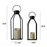 2Pcs Electric Candle Lanterns Modern Black Metal Lantern Christmas Home Decor