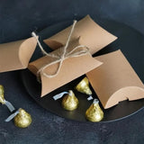 50 PCS Kraft Paper Pillow Gift Boxes with Ribbons for Weddings and Parties Brown