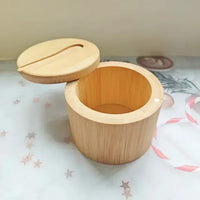 Bamboo Spice Container with Lid and Spoon for Storing Salt Pepper Sugar Herbs Small Spice Box Style 1