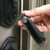 Leather Smart Key Holder Folding Key Organizer Clip Keychain Black