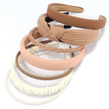 7-Piece Retro Pearl and Ribbon Hair Headband Set for Women Brown Set