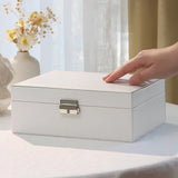 Jewelry Organizer Case Box Holder Storage Earring Ring Velvet Display Leather White