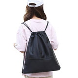 Water-resistant Drawstring Backpack Bag Portable Gym for Outdoor Travel Black