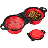 Foldable Dual Pet Bowl Portable for Cats and Dogs Home Outdoor Red