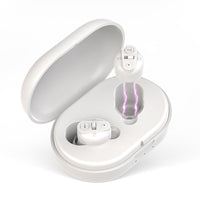 Wireless Hearing Amplifier Rechargeable Hearing Aids with Portable Charging Case Sound Enhancement for Hearing Loss White