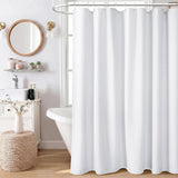 Water Resistant Waffle Shower Curtain with 12 Rustproof Metal Rings White