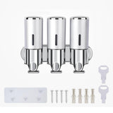 3-Chamber Shower Soap Dispenser Wall-Mounted Shampoo and Conditioner Dispenser with Visible Window Silver
