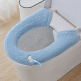 Winter Warm Toilet Seat Cover Elastic Bathroom Closestool Toilet Seat Cover Pad Mat Light Blue