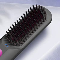 Cordless Hair Straightener Brush Mini Anion Hot Straightener Comb with LED Display Grey