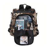 Printed Anti-theft Backpack Multifunctional Large Capacity Travel Bag Brown