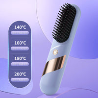 2-in-1 Cordless Hair Straightener Brush Portable Hair Comb with LED Display Hair Styling Tool Purple